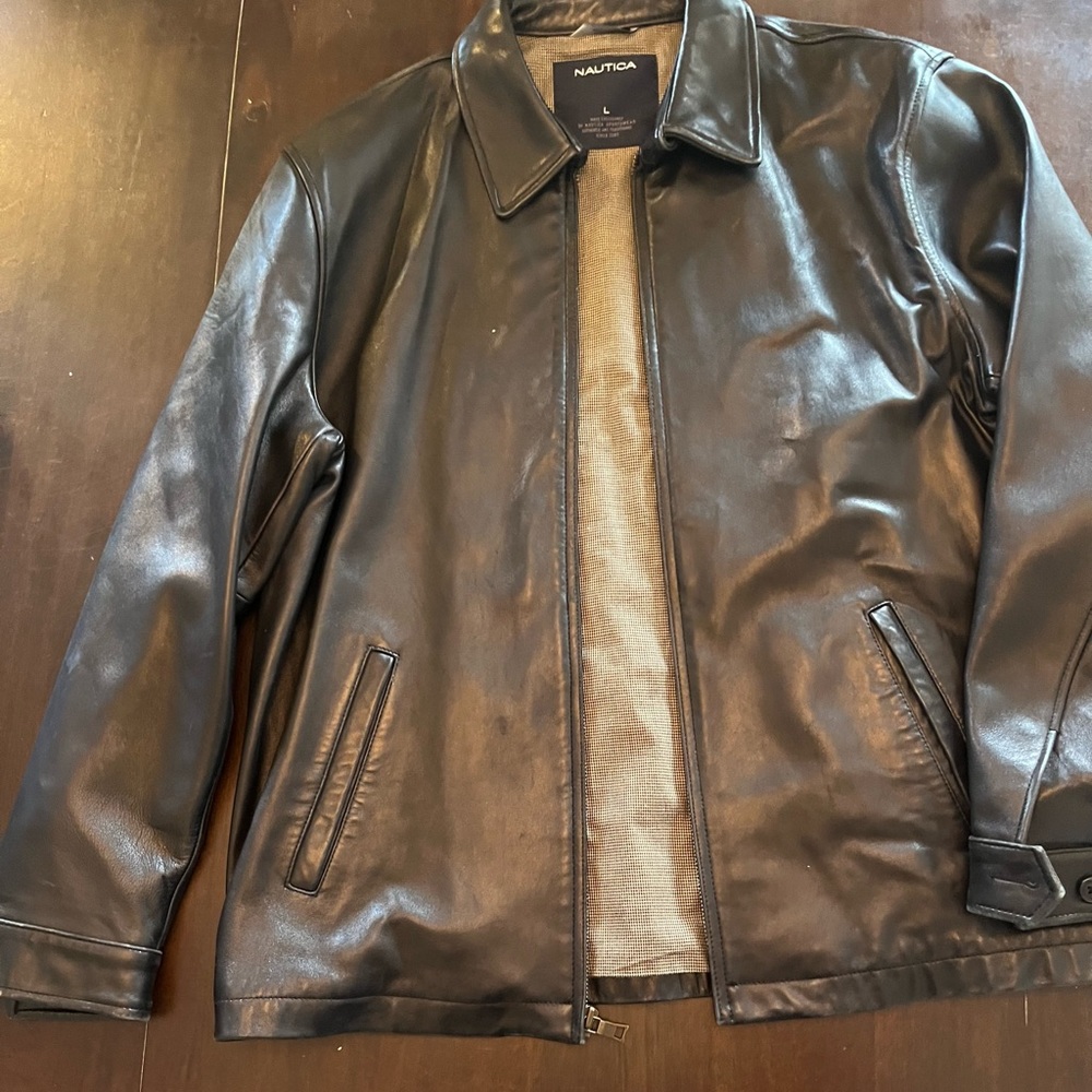 Black Leather Nautica jacket. Size large mens